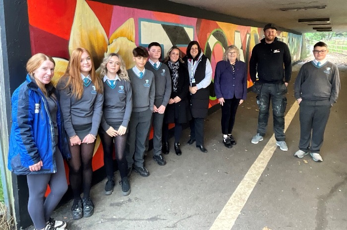 Young people in Tonyrefail celebrate their brilliant Welsh mural